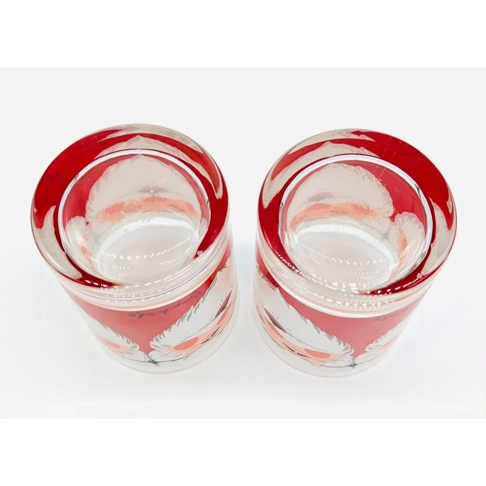 Vintage MCM Georges Briard Santa Claus Face Low Ball Glasses Set of 2 